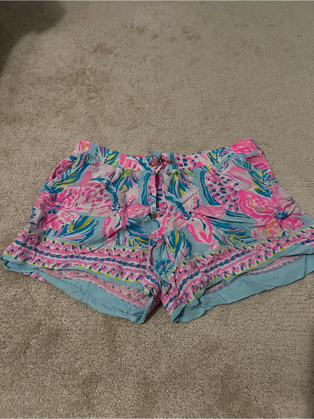 Lilly Pulitzer Pink & Light Blue Floral High-Waist Shorts